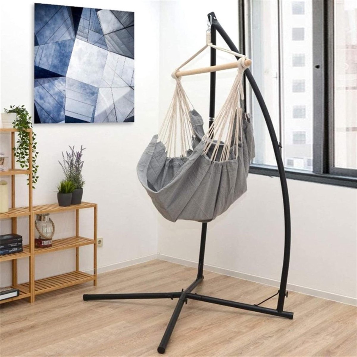 Hangstoel standaard - Hangmat houder - Ontspannen buiten - X-vorm - 214 cm hoog - Zwart