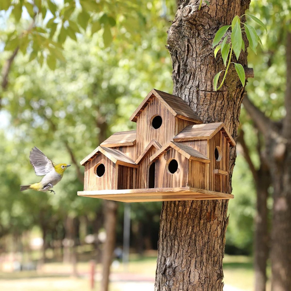 Vogelhuis Hout - Vogelhuisje Tuin - Vogels Huisvesten - Zes Gescheiden Kamers - 285 x 18 x 23 cm - Houtkleur