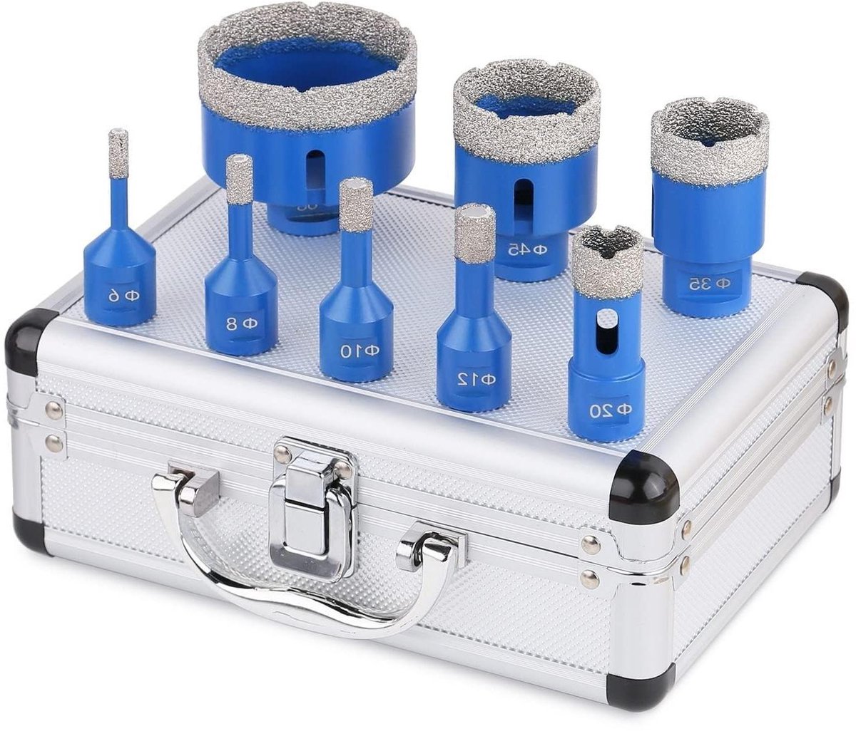 Diamantkernboorset - Gatzagenset Tegelborenset - Boren in Tegels - Vacuüm Gesoldeerde Diamant - 8 stuks 6-68 mm - Blauw