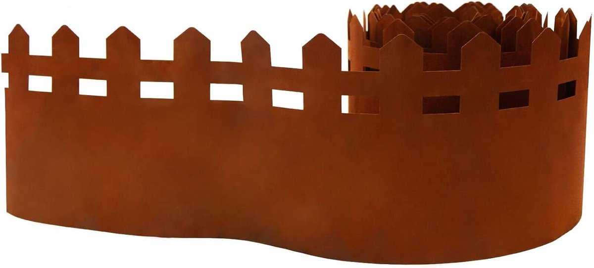 Metalen Gazonrand - Tuinrand Beetbegrenzer - Tuin Afbakenen - Decoratief Roestlook Hek - 500 cm x 21 cm - Bruin