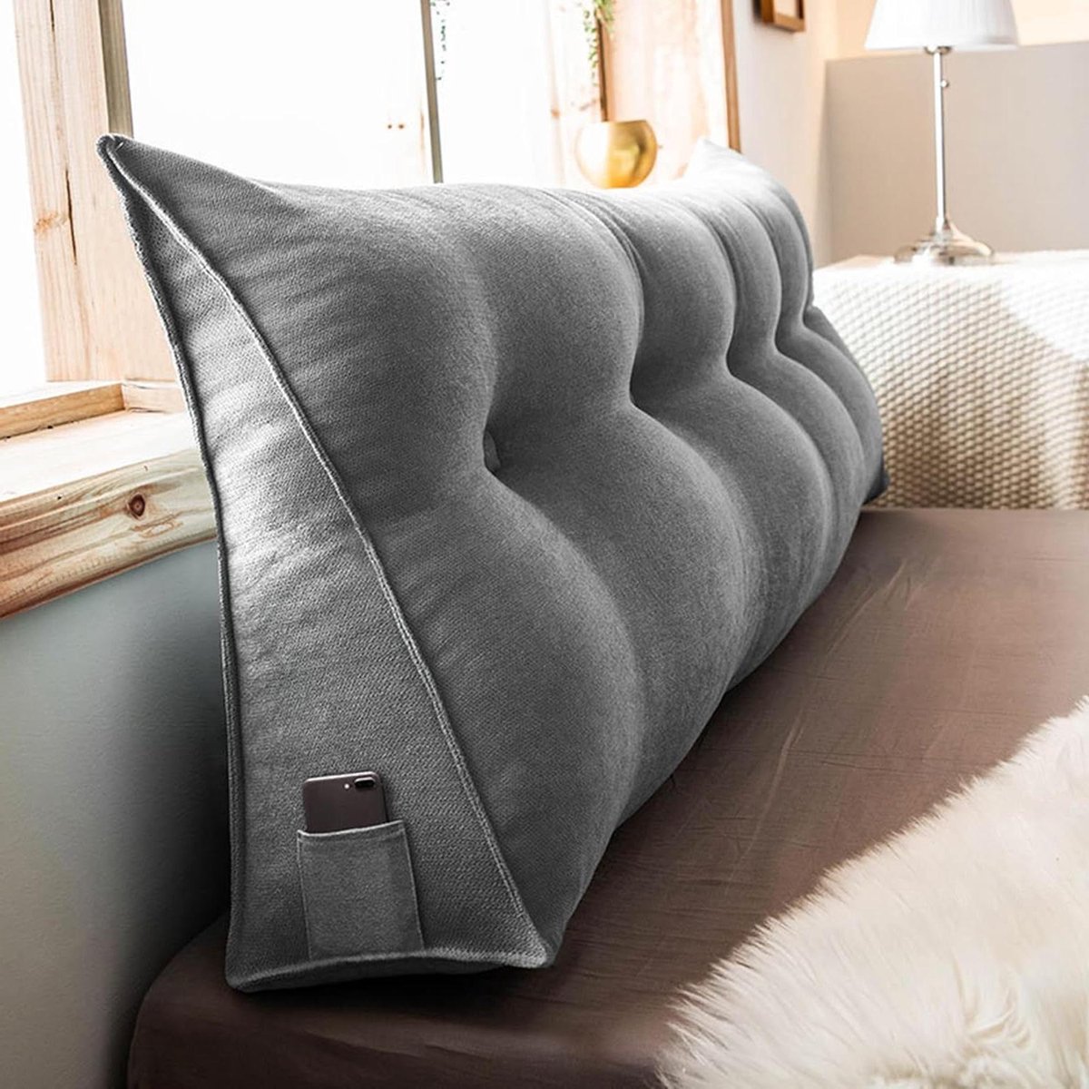 Leeskussen Bed - Rugsteun Kussen - Ontspannen in Bed - Afneembare Hoes - 60 x 50 x 20 cm - Grijs