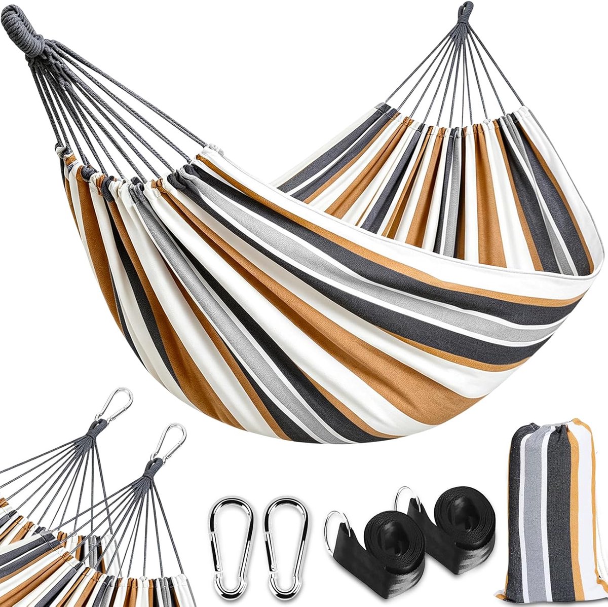 Hangmat - Draagbaar met draagtas - 32 x 15 cm - Draagvermogen tot 200 kg - Oranje - Hangmat met Spreidstok - Weerbestendig - Hangmatten Camping - hangmat 2 persoons - van Imperatoris