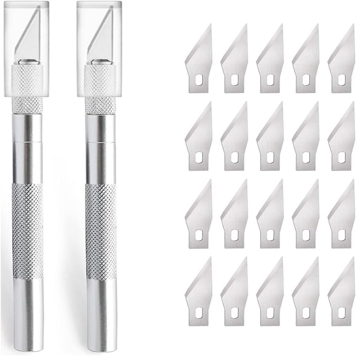 carmdering - Bastelmesser Set - Präzisions Cuttermesser - Hobby Skalpell Kit - 20 Ersatzklingen Inklusive - Rutschfester Aluminiumgriff - Hochwertiges Metall - Leichtbauweise Für Lange Nutzung - Ideal Für Modellbau Und Kunst - 2 Stück