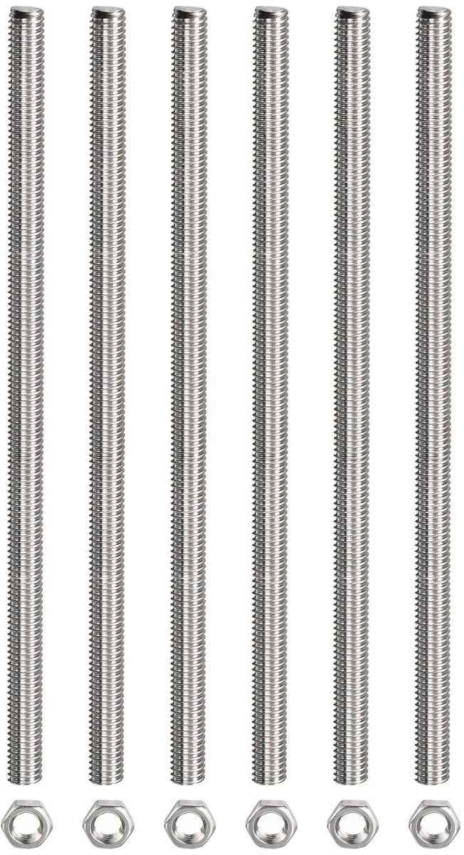 Allecto - Schroefdraadstang compleet - Schroefdraadschroeven - Voor montagebeveiliging - 200 mm - Zilver - 6 Zeskantmoeren - Geschikt voor DIY-proj...