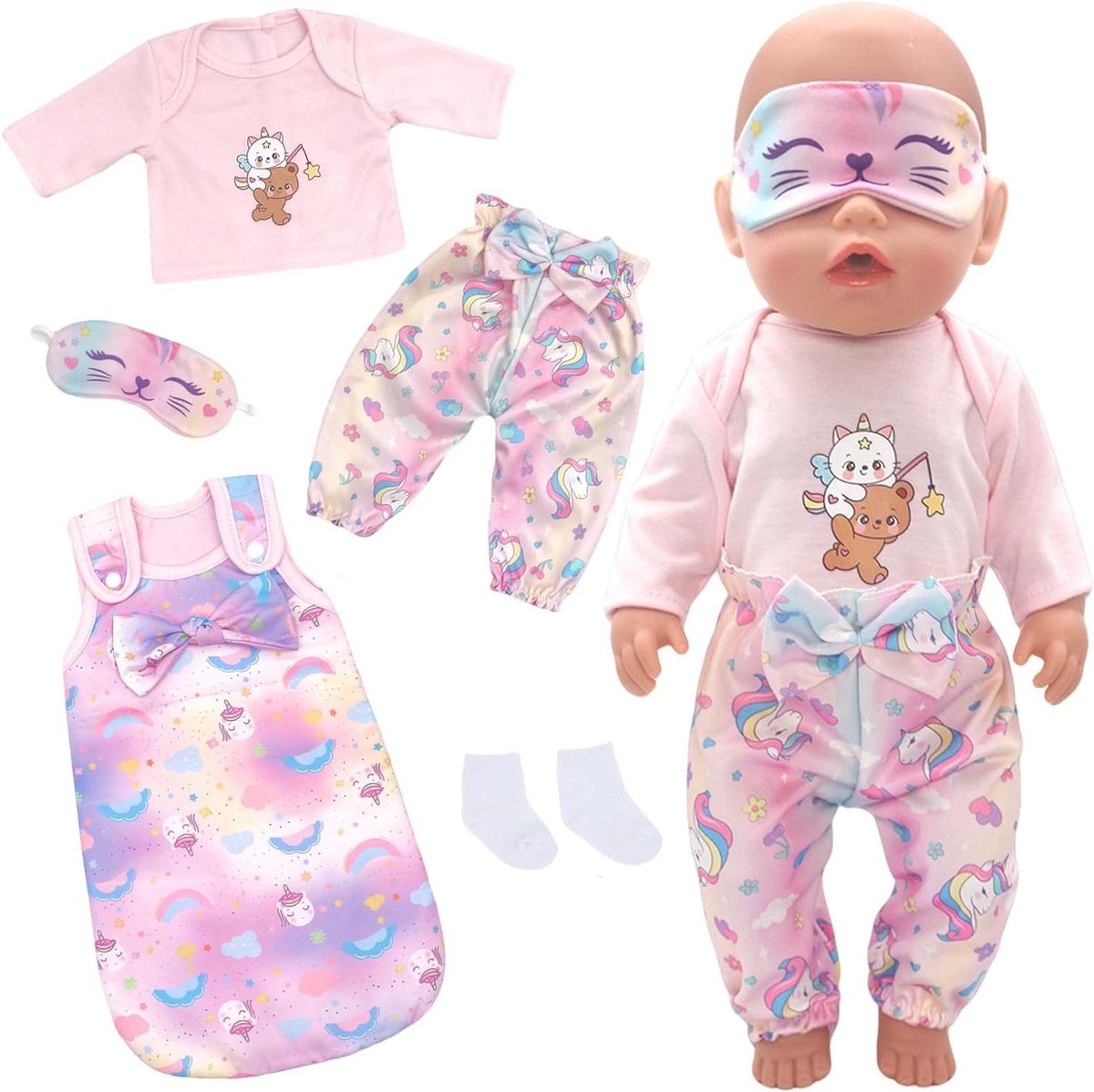 Poppenkledingset - Poppenkleding set - Kinderspel - Thema Eenhoorn - 15 x 10 cm - Meerkleurig