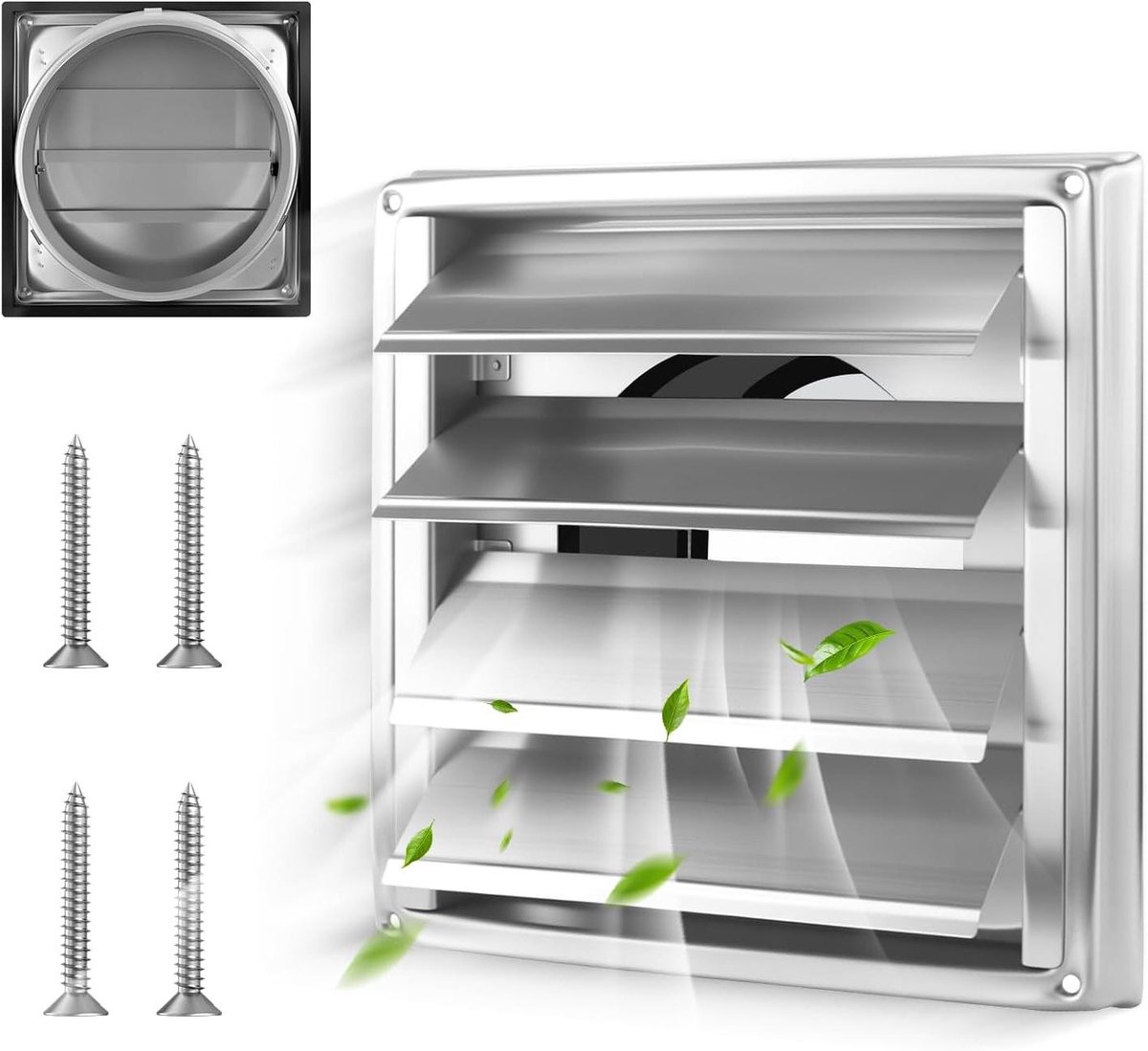 Ventilatierooster RVS - Afdekking Buitenlucht - Ventilatie Buiten - Beweegbare Lamellen - 150 mm - Zwart