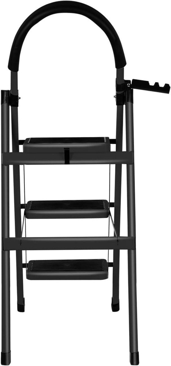 Trapladder met 3 treden - Vouwladder Kleine ladder - Klusjes in huis - Inklapbaar met handgreep - 104 cm - Zwart