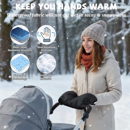 Handwarmer Handschoenen - Babyhandschoenen Kinderwagen - Baby Warm Houden - Eendelig Ontwerp - 30 x 23 cm - Zwart — afbeelding 5