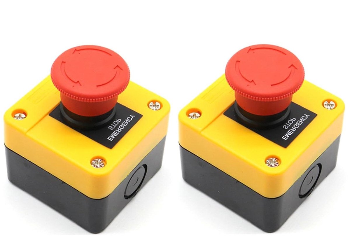 Noodstopschakelaar Drukknop - Paddenstoel Schakelaar - Veiligheid Circuits - Snelle Stroomonderbreking - 2 stuks - Rood