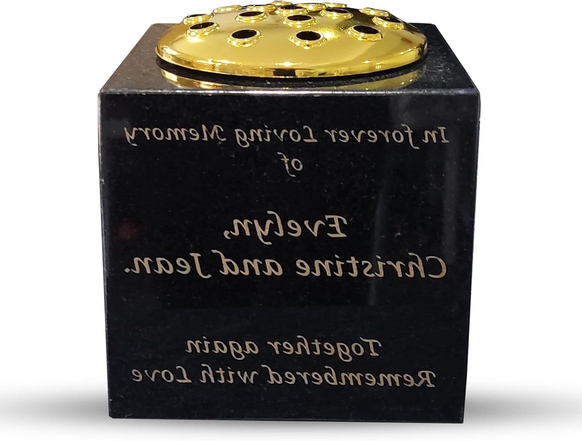 Gedenk Vaas - Herdenkingsvaas Grafvaas - Herdenking Nabestaanden - Volledig Gepersonaliseerd - 15x15x15 cm - Zwart