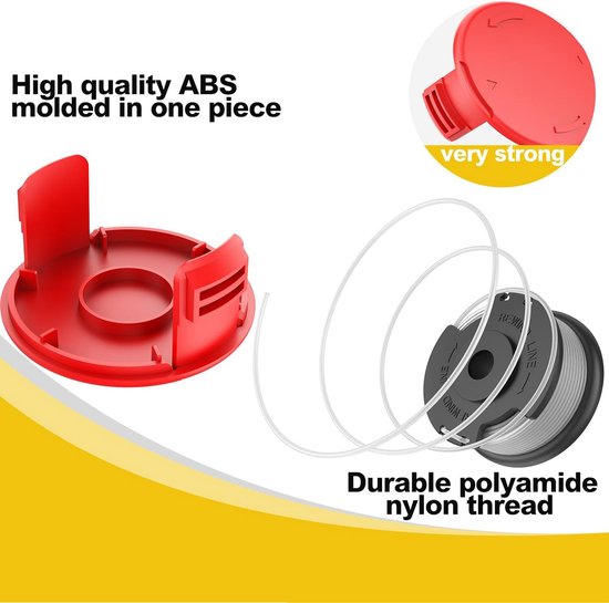 Grastrimmer Spoelen - 4 stuks - Geschikt voor Einhell GE-CT 18/28 Li & TC - Trimmerdraad - Inclusief Afdekkap - 1.6mm Nylon - 4.9m - TLE-03 — afbeelding 3