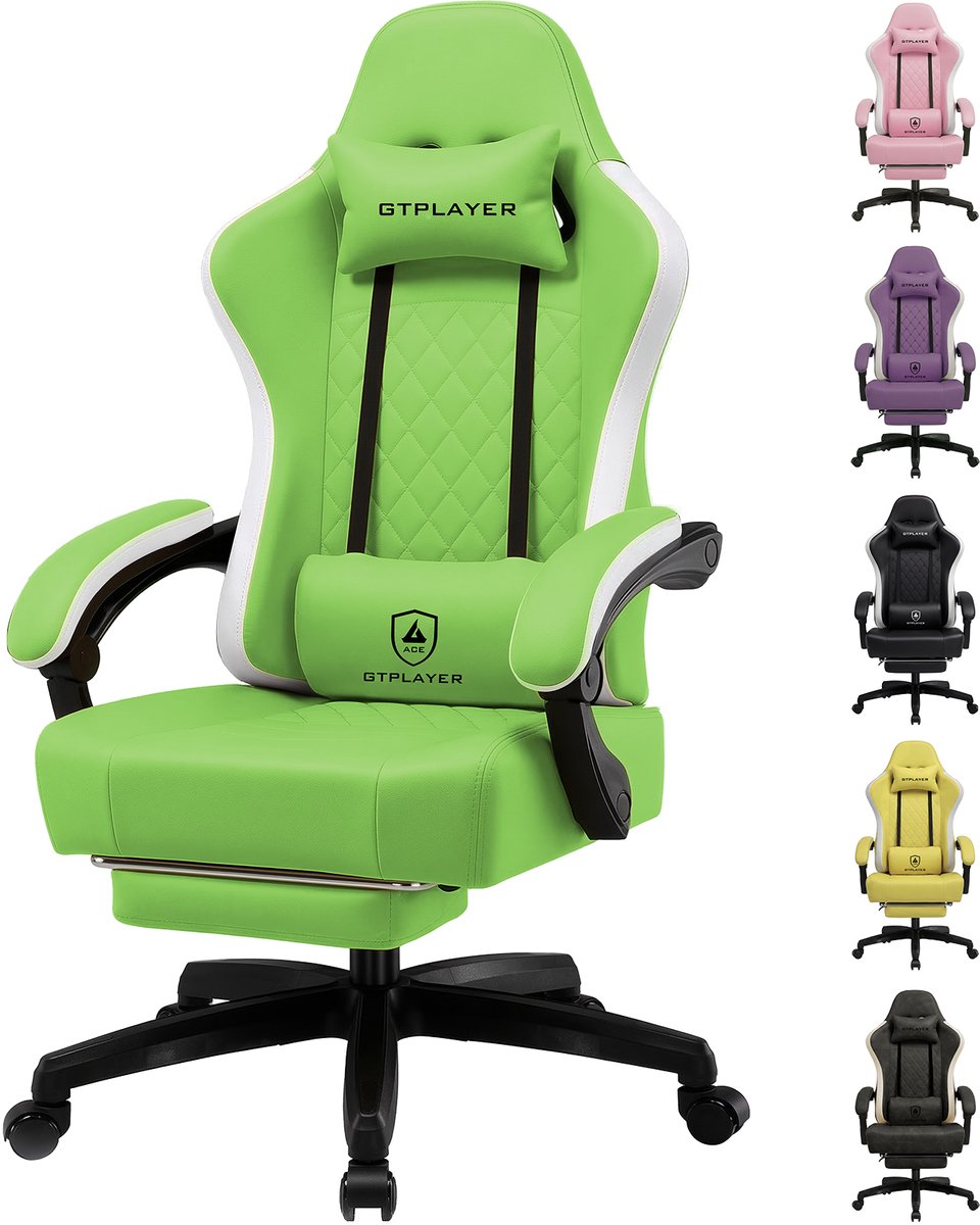 GTPLAYER - Gaming Stoel - Kunstleer met Federsitz en Voetensteun 150kg - Groen