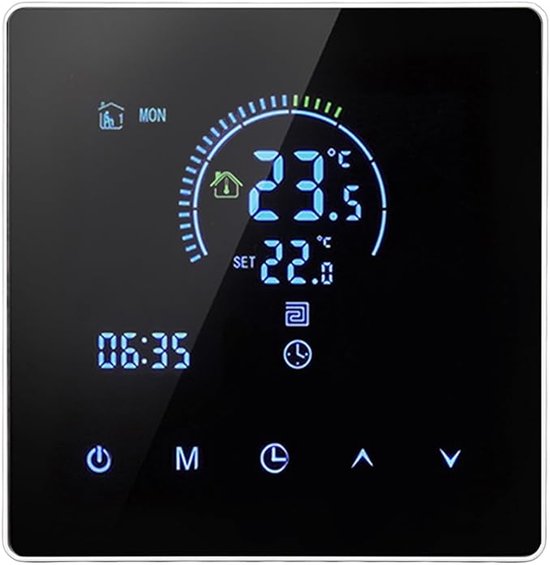 Intelligente programmeerbare thermostaat, geschikt voor verwarming en koeling in huis, met 7-daagse timer, energiebesparende modus en eenvoudige installatie.