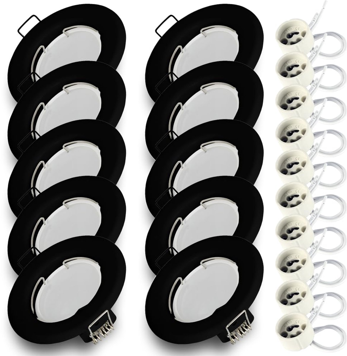 Kwazar Luminaire - Inbouwspot GU10 - LED-spot, plafondspot, inbouwspot - Inbouwframe rond met lamp GU10 7W neutraal wit 4000K - voor woonkamer, keuken, hal - RIK15 - Set X10 Zwart
