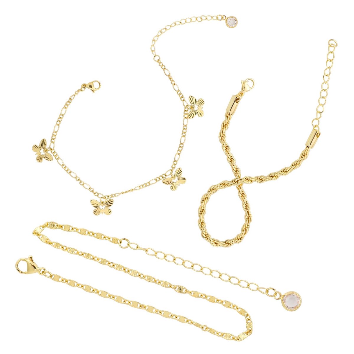 Allecto - Gouden Anklet Set - Waterproof Sieraden - Trendy Herringbone en Vlinder Pendant - Zomer Accessoires - Dames Sieraden - Perfect voor Feest...