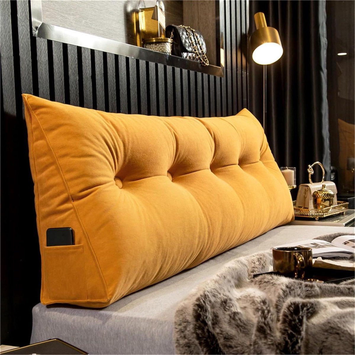 Wigkussen - Lendensteun Kussen - Ontspannen Lezen - Ergonomisch Driehoekig Ontwerp - 60x50x20 cm - Oranje