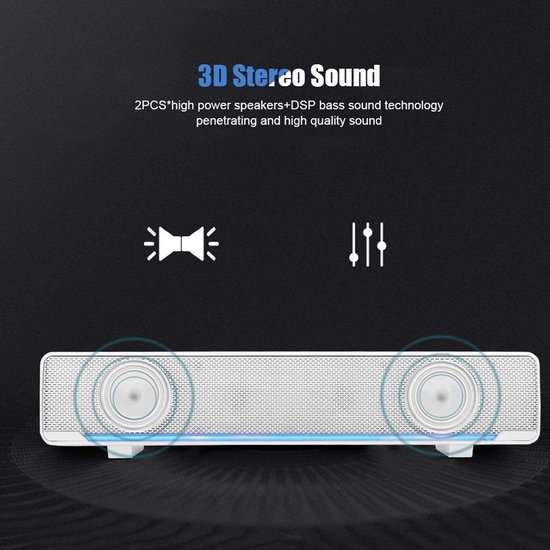 SPHProducts - Soundbar - USB Bedrade Stereosoundbar - 3D Stereogeluid - Blauw LED-ademlicht - Desktop Luidsprekers - Geschikt voor TV en Gaming van Merkloos — afbeelding 2