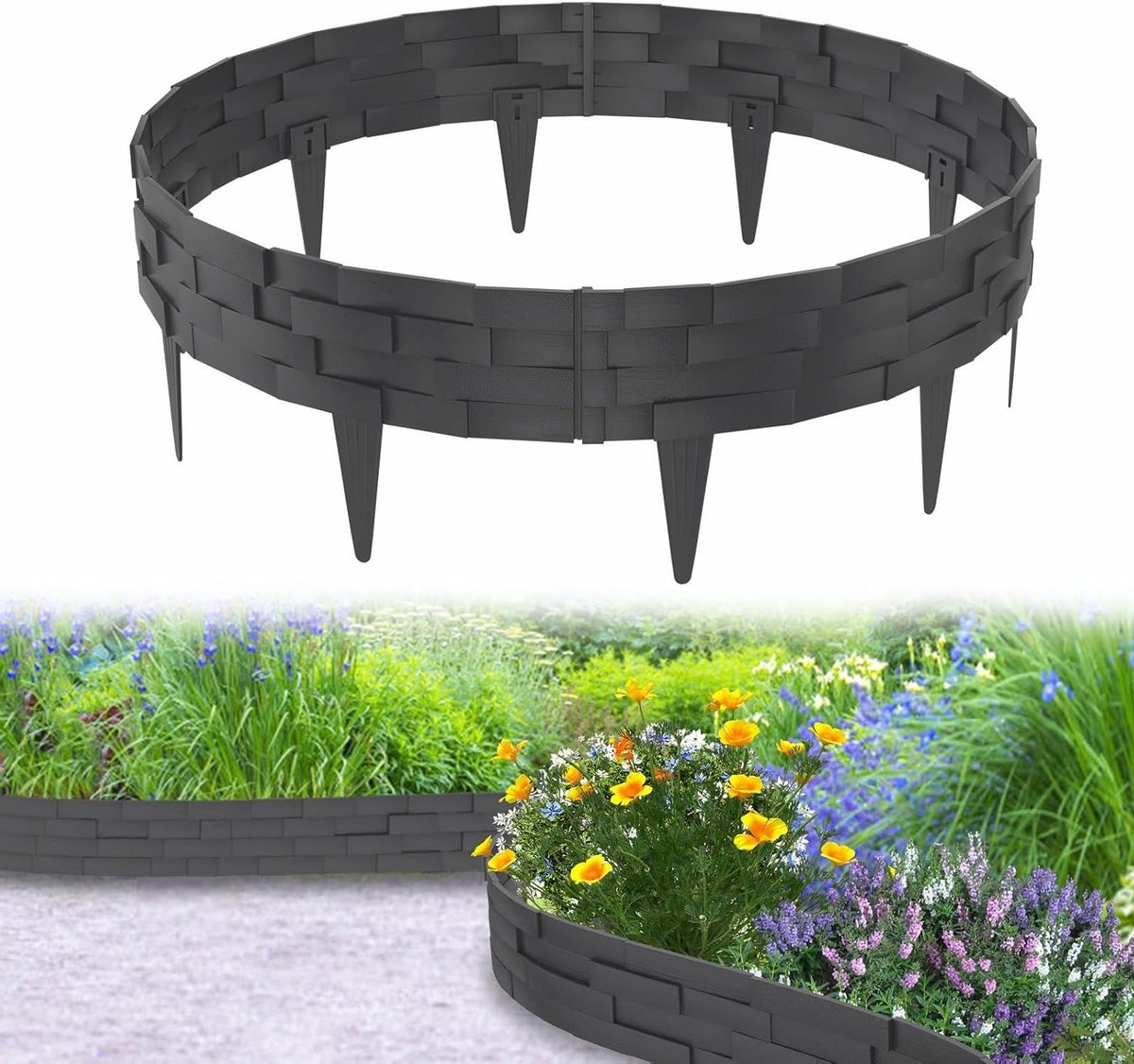 Gazonrand Steenlook - Tuinrand Flexibel - Tuin Afbakenen - Steenbaksimulatie - 15 meter - Antraciet