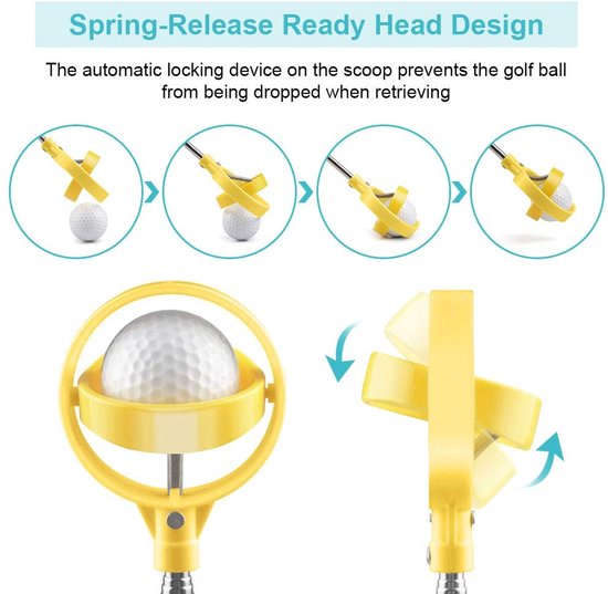 Allecto - Golfbal retriever - Telescopische golfbalpick-up - Automatische vergrendeling - Geel - Golfbalplukker - Handig voor golfers - Ideaal voor... van Allecto — afbeelding 4