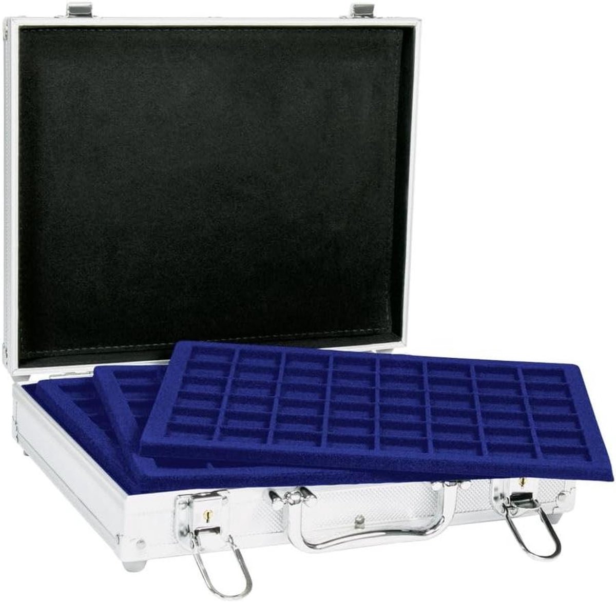 Muntkoffer Aluminium - Muntenkoffer Opslag - Munten Verzamelen - Afsluitbare Koffer - 305 x 265 x 75 mm - Blauw