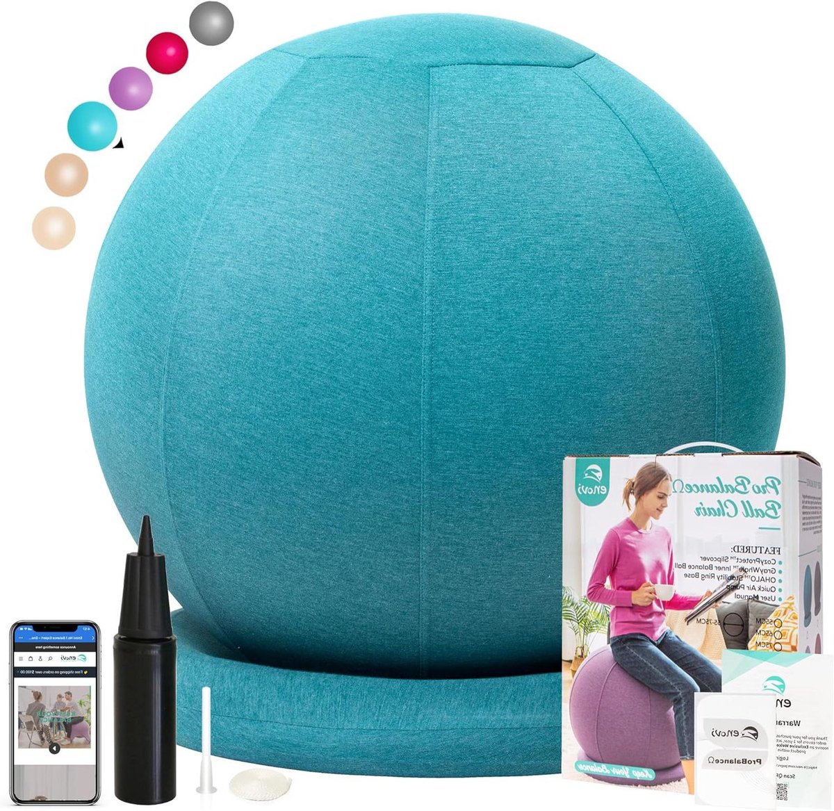 Kinder Balstoel - Stoel met Bal - Actief Zitten - Machinewasbare Hoes - 55 cm - Noordpoolblauw