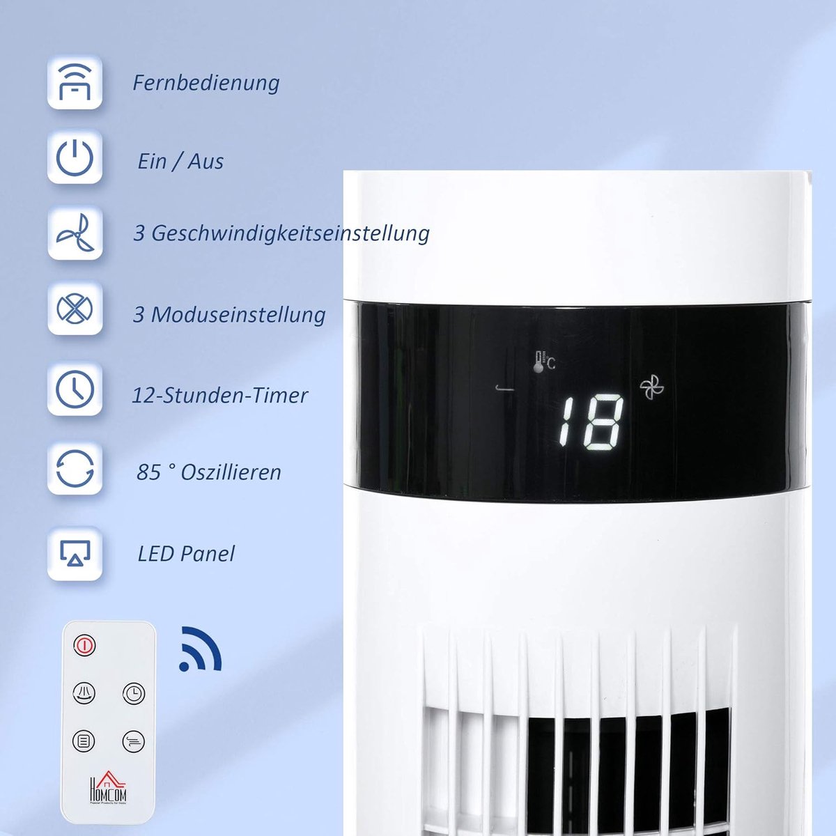 Torenventilator - Kolomventilator Statiefventilator - Ruimte Koelen - 85 Graden Oscillatie - 110 cm Hoog - Wit – foto 4