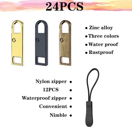 Ritssluiting Reparatie Set - Rits Vervanging - Kleding Repareren - Metalen en Nylon Ritsen - 24 stuks - Zilver van Merkloos — afbeelding 5