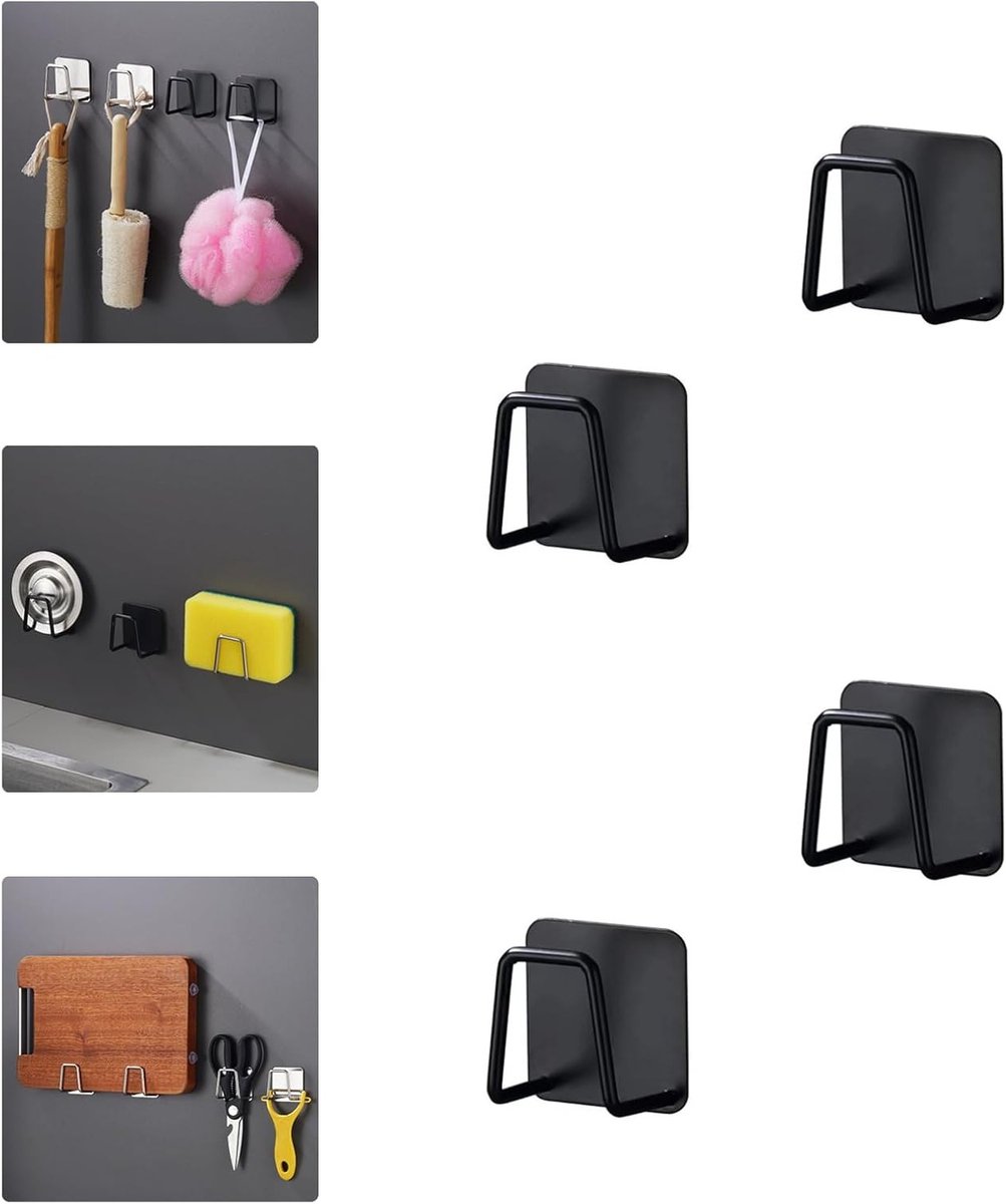 Set van 4 Sponshouders voor Keuken zonder Boren, Organiser voor Afwas, RVS, Ideaal voor Keuken en Badkameropslag