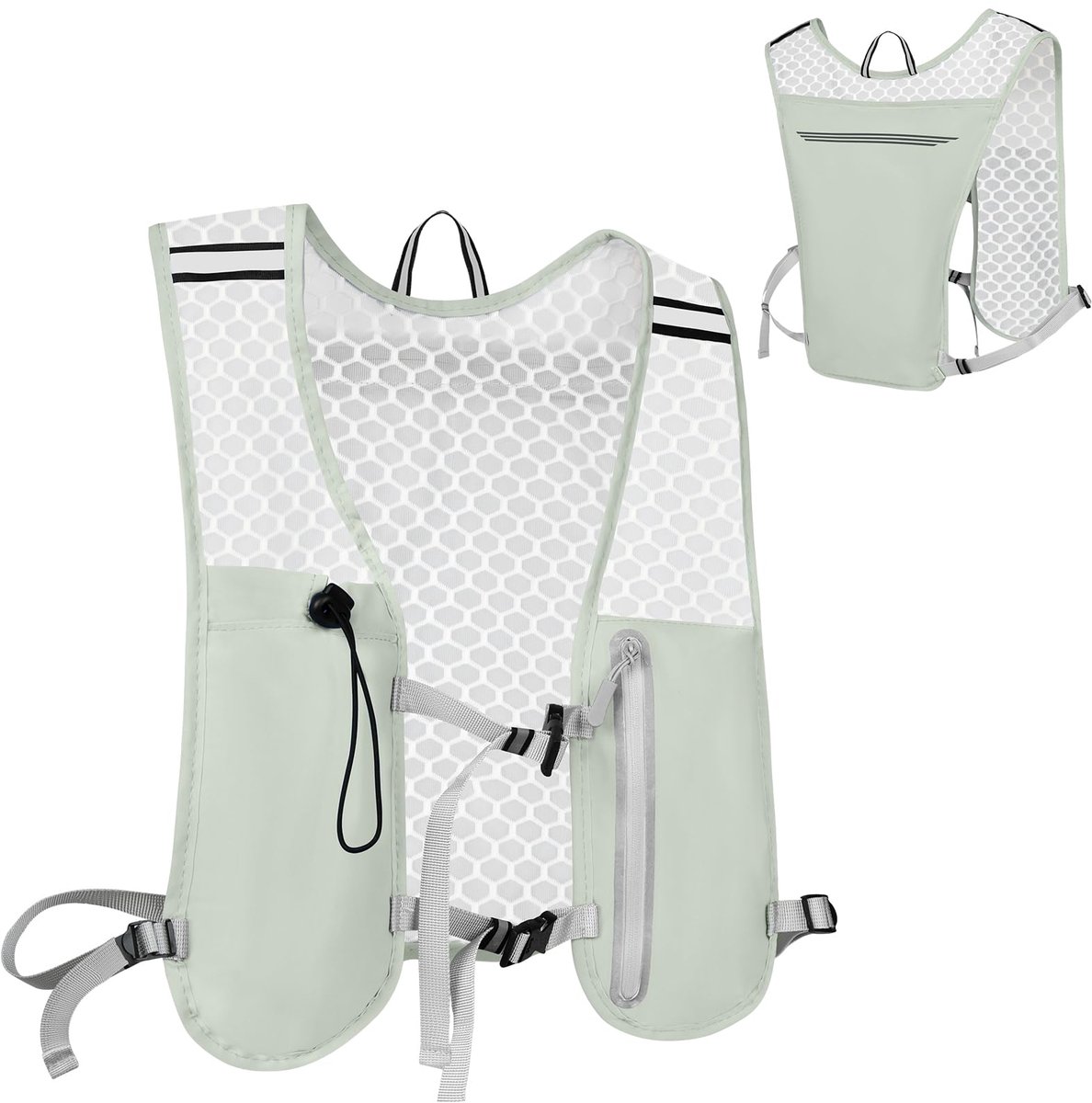 carmdering - Hardlooprugzak - Lichtgewicht Rugzak - Outdoor Rugzak - 115 g, ademend gaas, reflecterend - Verstelbare borst- en heupbanden - Geschikt voor telefoon en waterfles - Grijs, ideaal voor hardlopen en wandelen