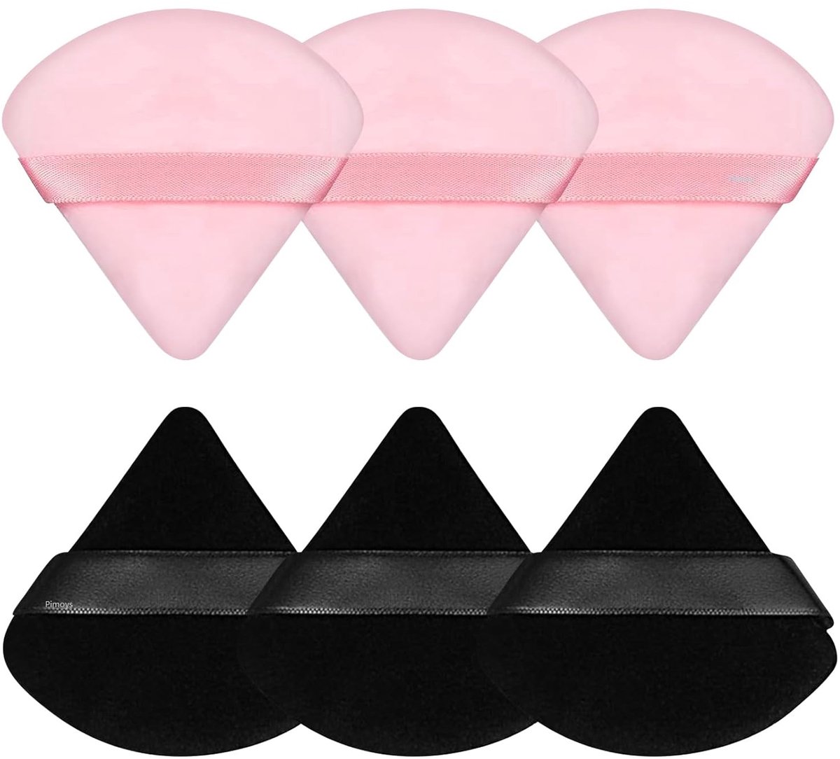 KZQ 6 Stuks Poederpoets Zachte Fluweel Driehoekige Makeup Sponzen voor Losse Poeder Fundering Zwart en Roze