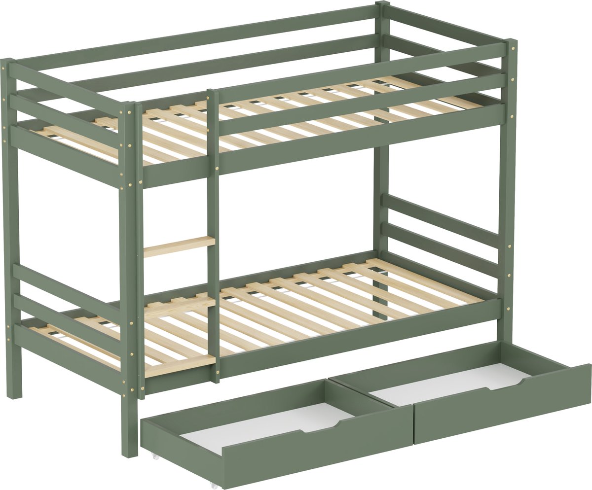 Kinderstapelbed 190x90cm groen met laden AMBER