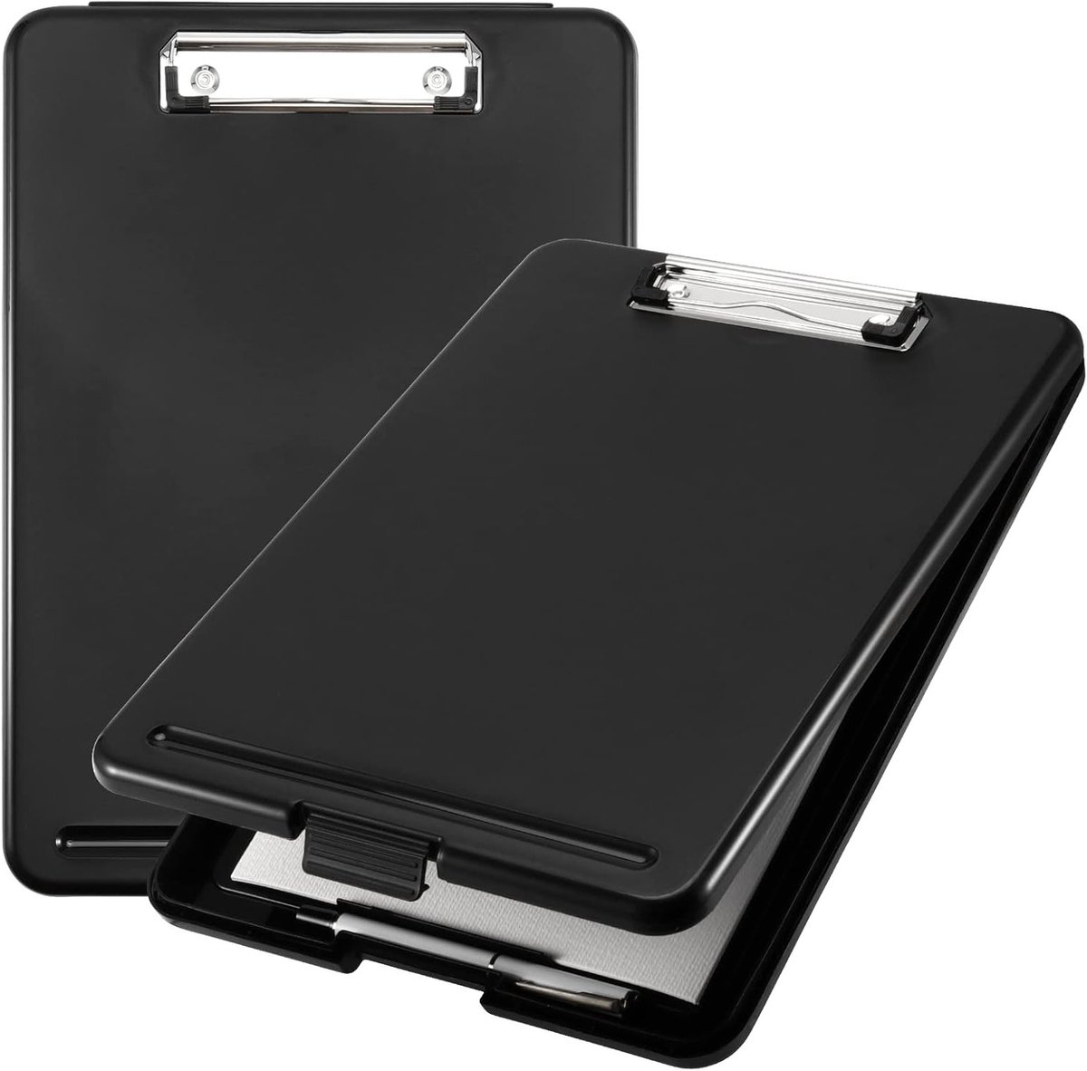 Set van 2 Zwarte A4 Plastic Clipboards met Opvouwbare Opbergdoos - Compacte Documenthouder voor Kantoor en Thuis, Ideaal voor Verpleegkundigen en Studenten