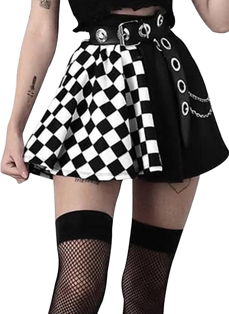 Zwarte Kanten Punk Mini Rok voor Dames - Steampunk Cosplay, Party en Club Kleding met Hoge Taille en A-lijn Design