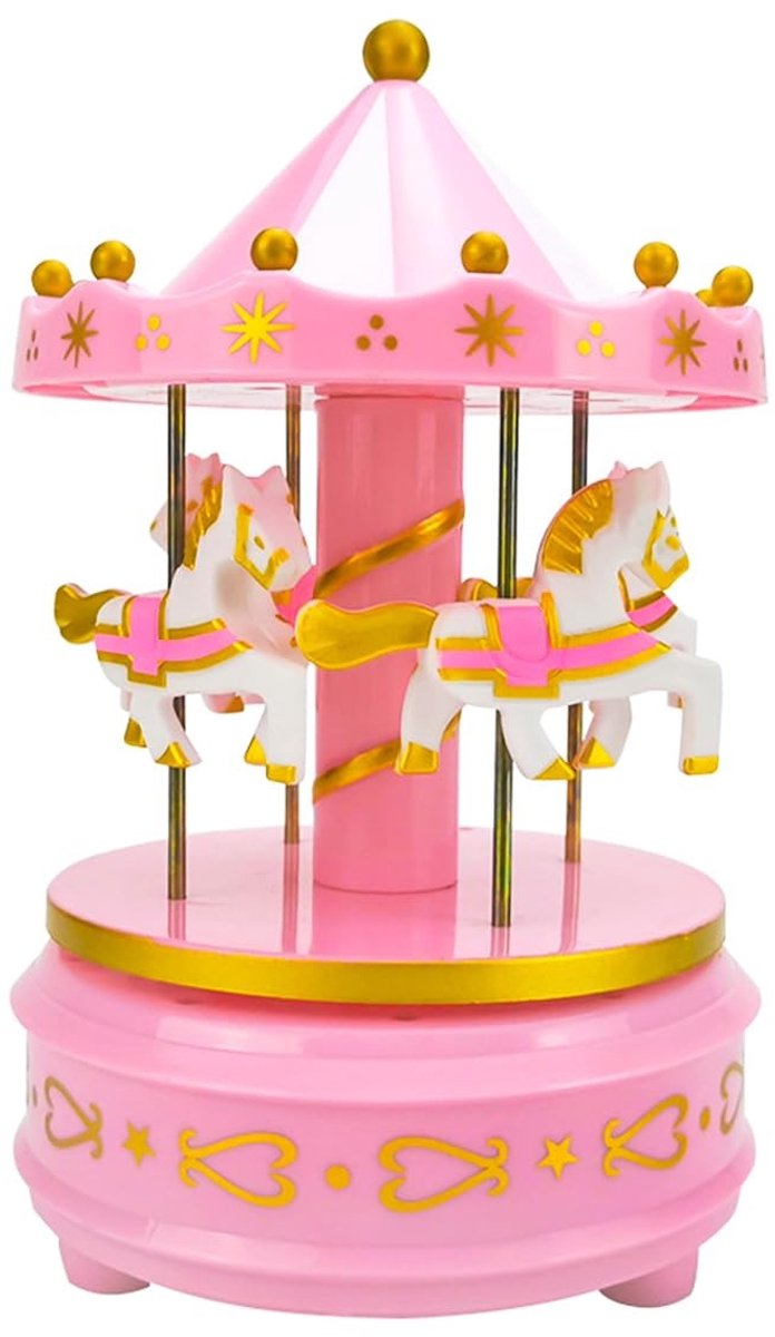 Dailygoody - Roze Klassieke Carrousel Muziekdoos - Roterende Muziekdoos met Licht - Multifunctioneel - Nachtlampje - Decoratieve Muziekdoos - Geschikt...