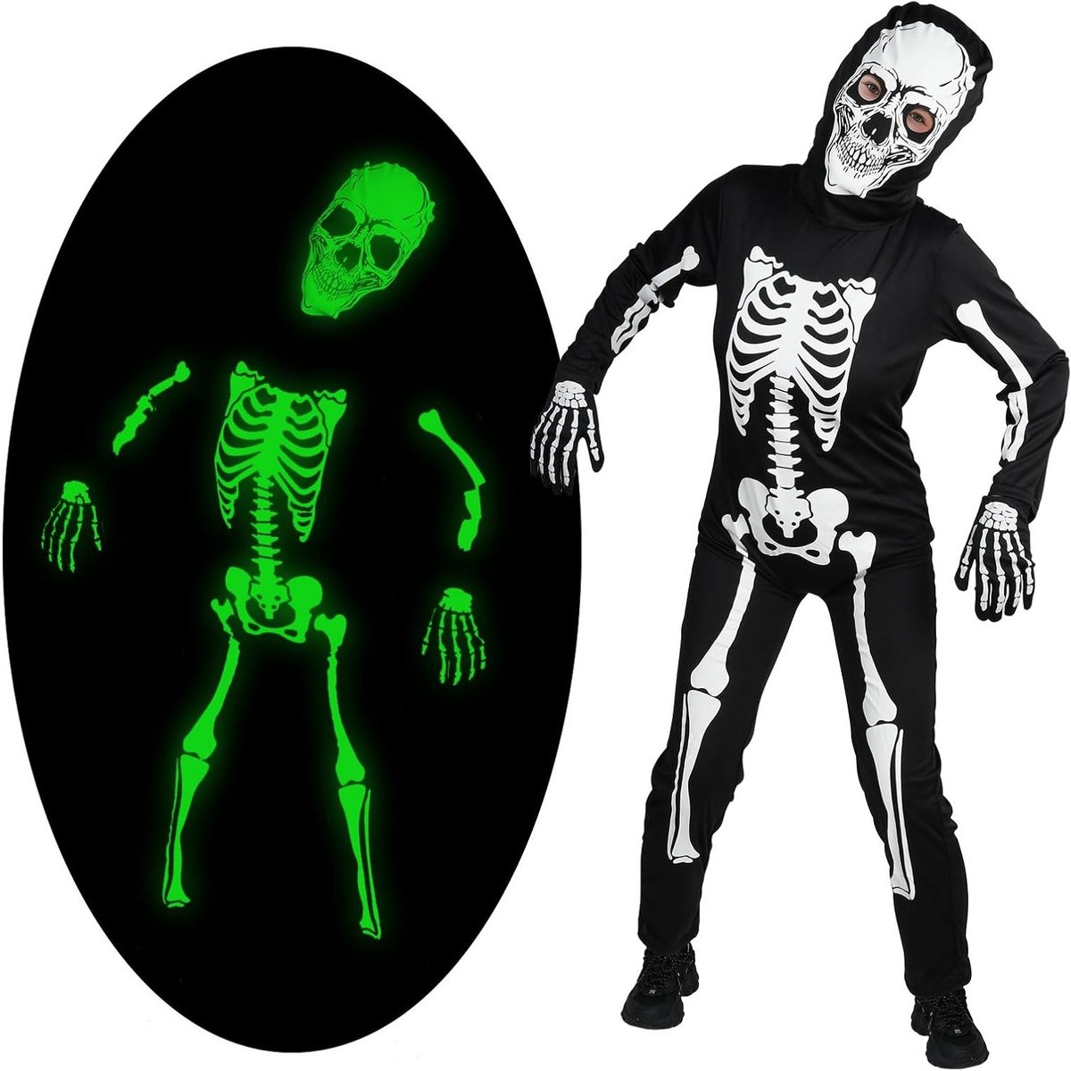 Lichtgevend Skelet Kostuum voor Kinderen - Halloween, Carnaval en Cosplay Outfit voor Jongens en Meisjes