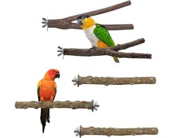 Natuurlijke Houten Vogelzitstokken - 5 Stuks Klimmende Takken voor Papegaaien, Parkieten en Liefdesvogels