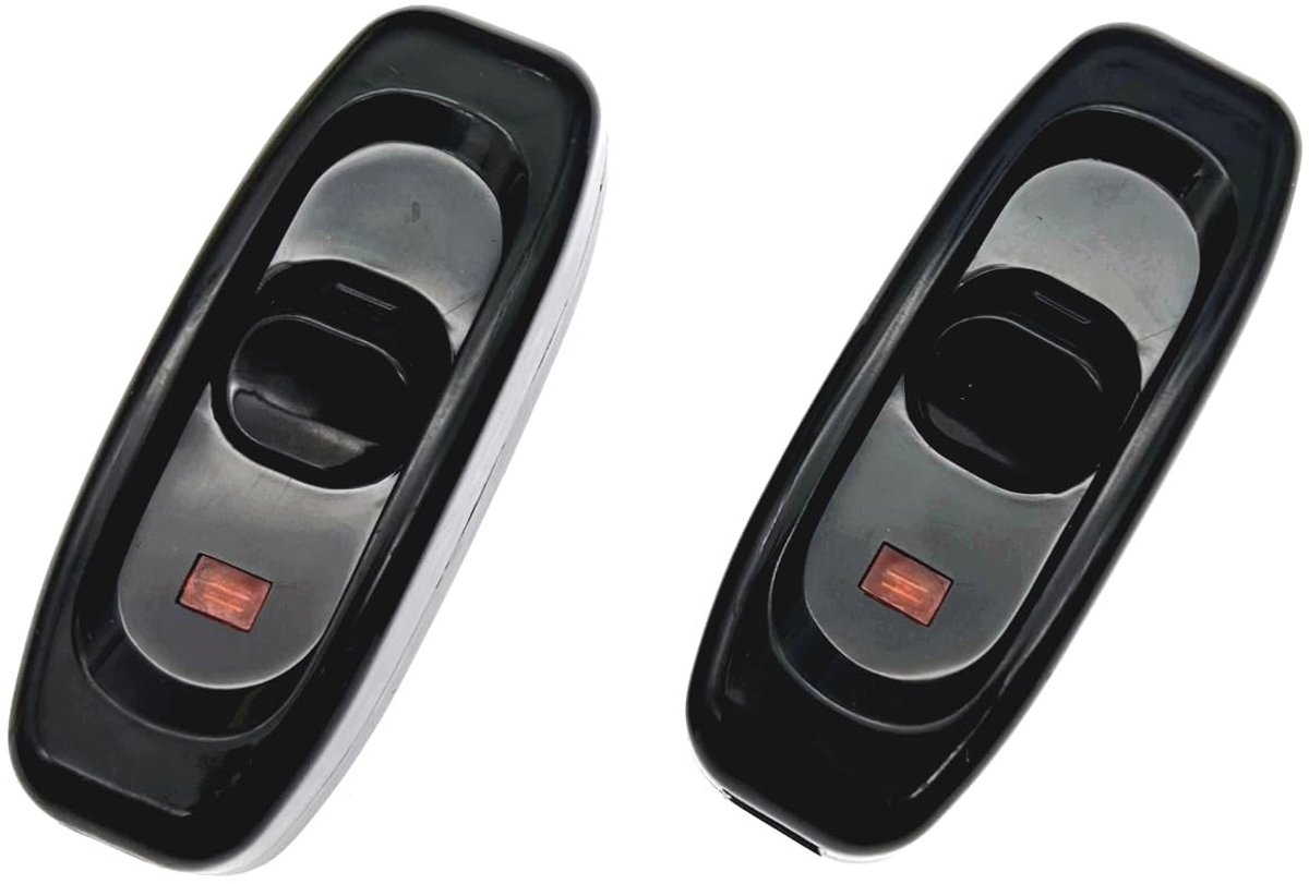 Dailygoody - zwarte lamp snoer schakelaar - torpedoschakelaar - met LED-indicatielampje - 2 stuks - geschikt voor klein apparaat - 250V 10A