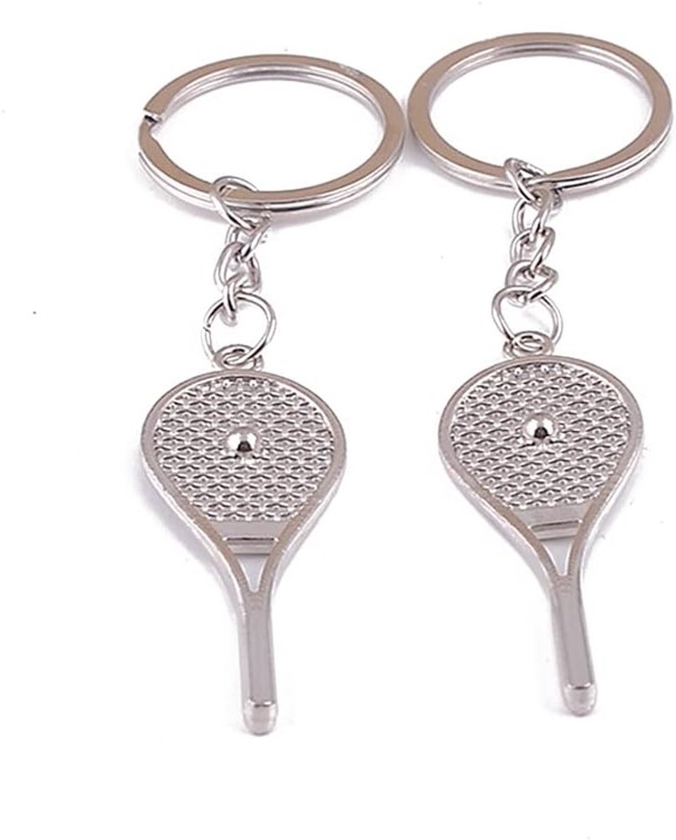 Tennisracket Sleutelhanger als cadeau voor partner - Unieke sleutelhanger voor verjaardag, Valentijnsdag en Kerst voor mannen en vrouwen, zilverkleurig