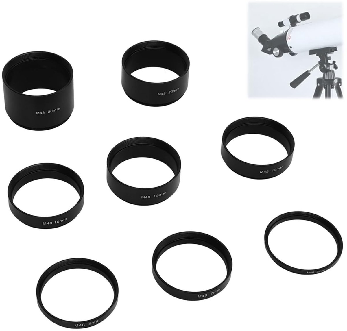 Dailygoody - Telescoop Verlengbuisset - Verlengringen - Aluminiumlegering - 8 Stuks - Geschikt voor Astronomische Telescoopfotografie - Draadlengte M4...