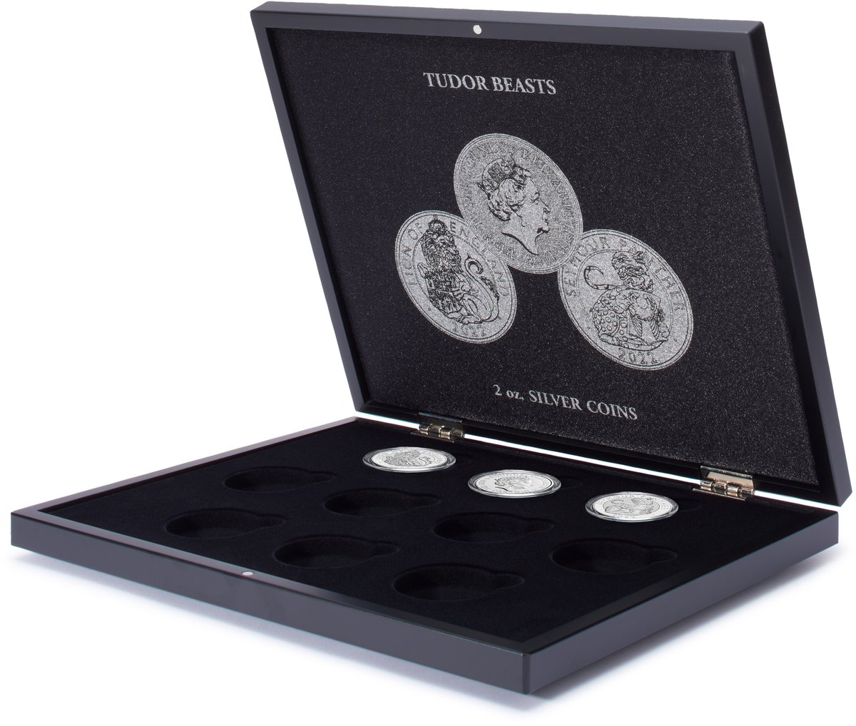 VOLTERRA - Muntkoffer - Uno - Presentatiekoffer voor 10 zilveren munten ‘Tudor Beasts’ in capsules