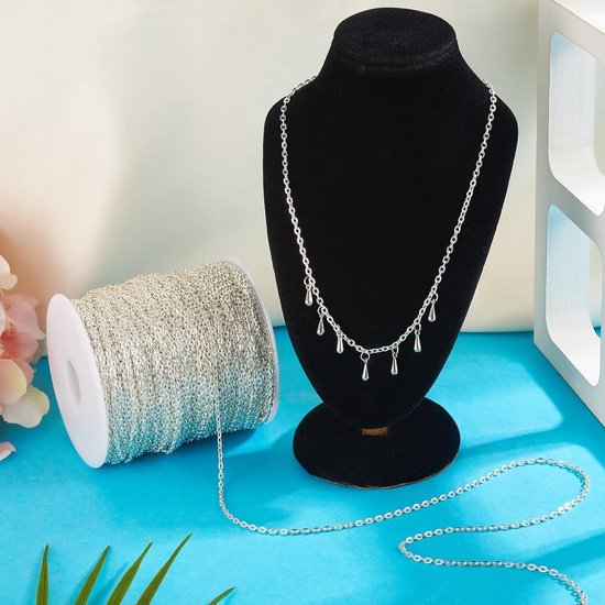 328 Feet Zilveren Platte Ovalen Link Kabel Ketting met Spool voor Sieraden Maken, 3x2x0.6mm, Ideaal voor DIY Projecten en Creatieve Accessoires van Merkloos — afbeelding 3