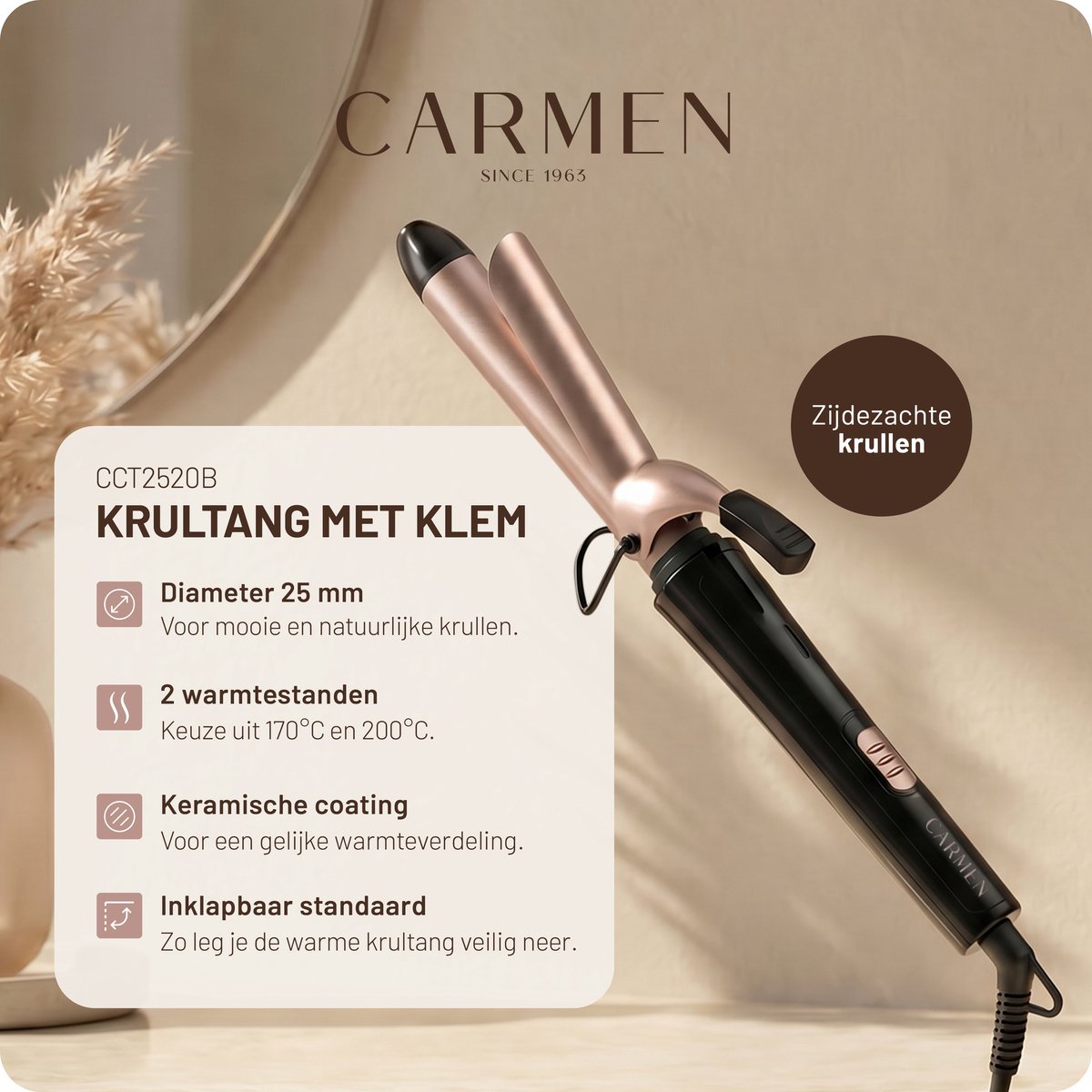 Carmen CCT2520B Krultang met Keramische Coating 25 mm - afbeelding 2