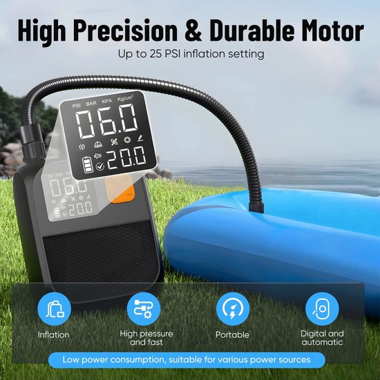 Miryx Elektrische luchtpomp - Luchtbedpomp Hoge Druk 25Psi - Zwembadpomp - Opblaaspomp - Stand-up Paddle Sup Pomp - Oplaadbare 8000 mAh van Merkloos — afbeelding 4