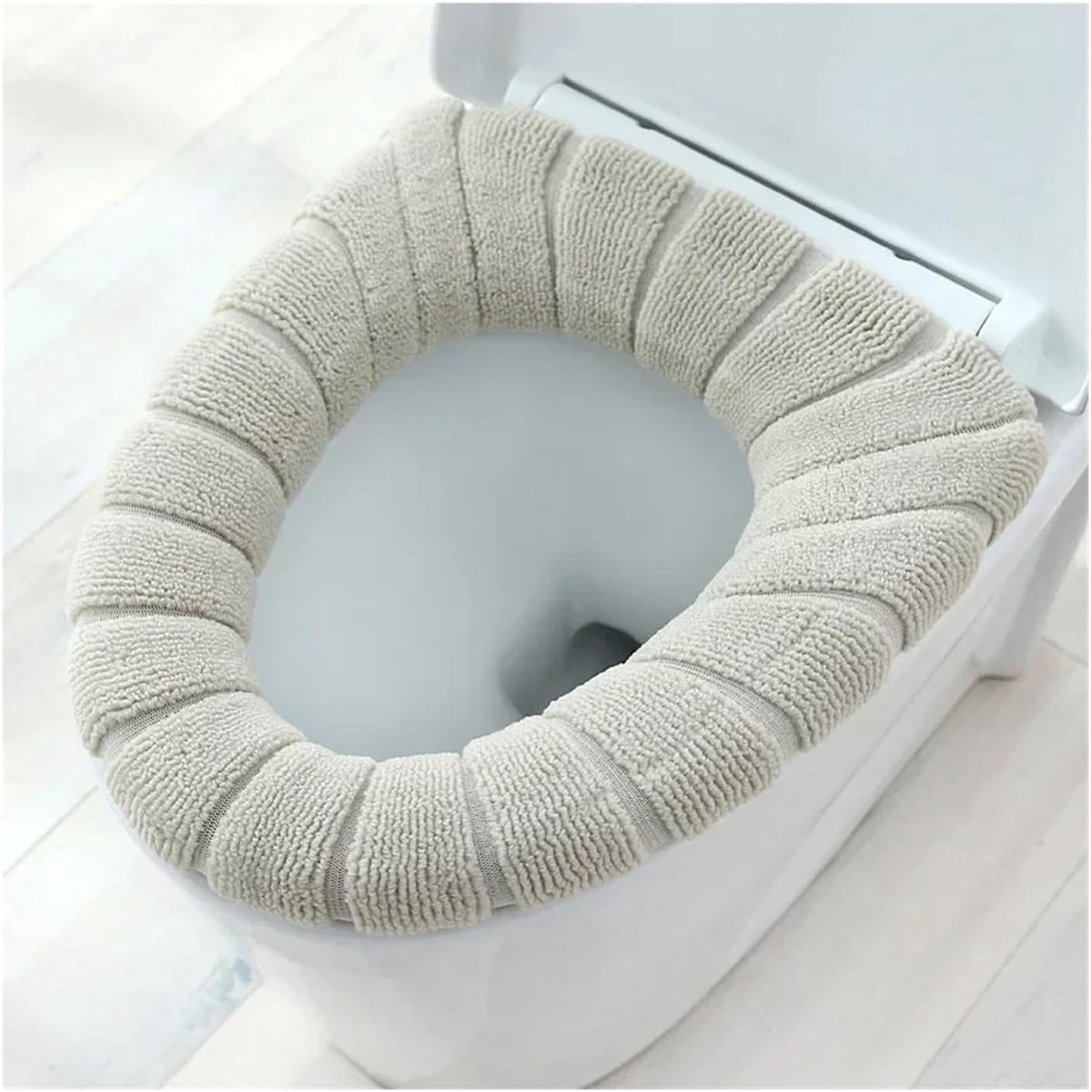 Zachte en pluizige 4-delige elastische toiletbrilhoes, O-gebreid, verdikt, wasbaar, geschikt voor thuisgebruik.
