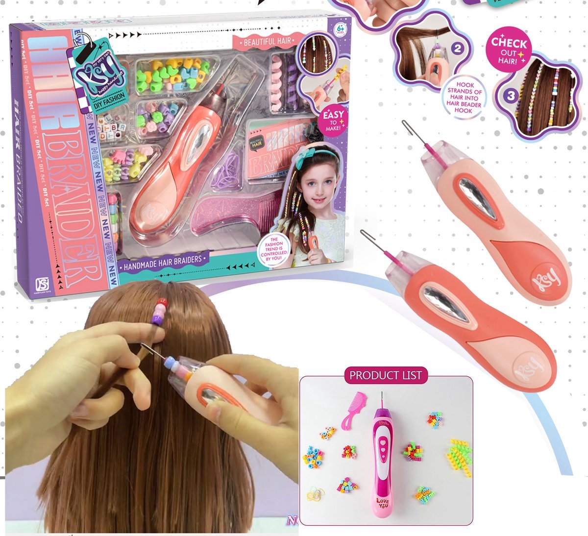 learnlogic Haarkralen Rijgset en DIY Haaraccessoires Maken Complete Knutselset voor Meisjes | Cadeau & Speelgoed 6 t/m 12 Jaar Perfect voor Feestjes