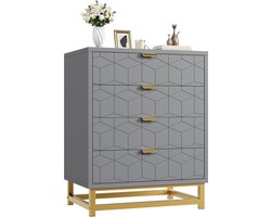4-Drawer Dresser, Gold-Tone Handles, Bedroom Storage Organizer, Entryway, Hallway, Living Room