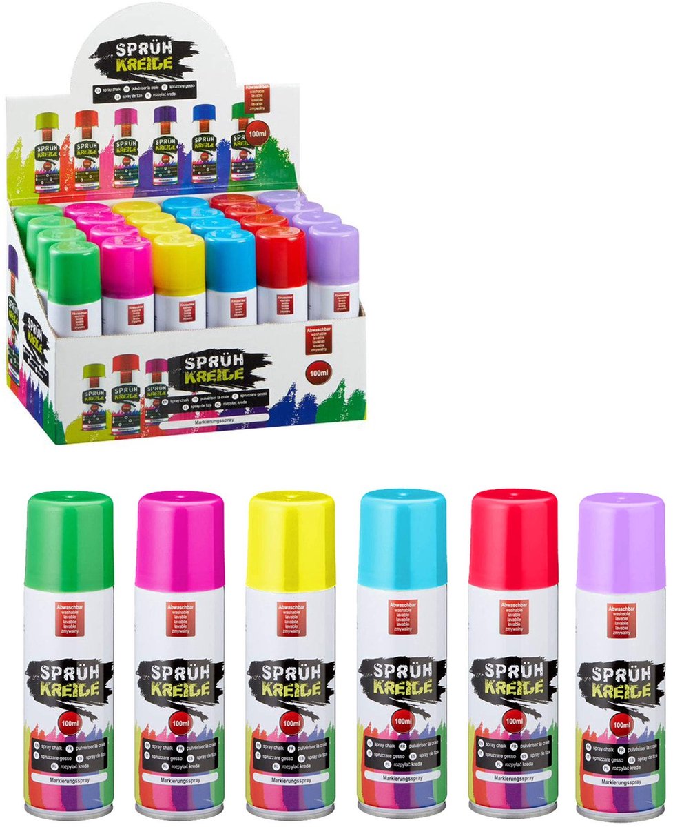 Dailygoody - Krijtspray - Markeringsspray - Set van 6 kleuren - Water oplosbaar - Spuitkrijt - Creatief en veelzijdig - Geschikt voor binnen en buiten