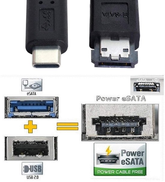 USB-C naar Power Over eSATA Adapter voor HDD SSD ODD Converter van Merkloos — afbeelding 3