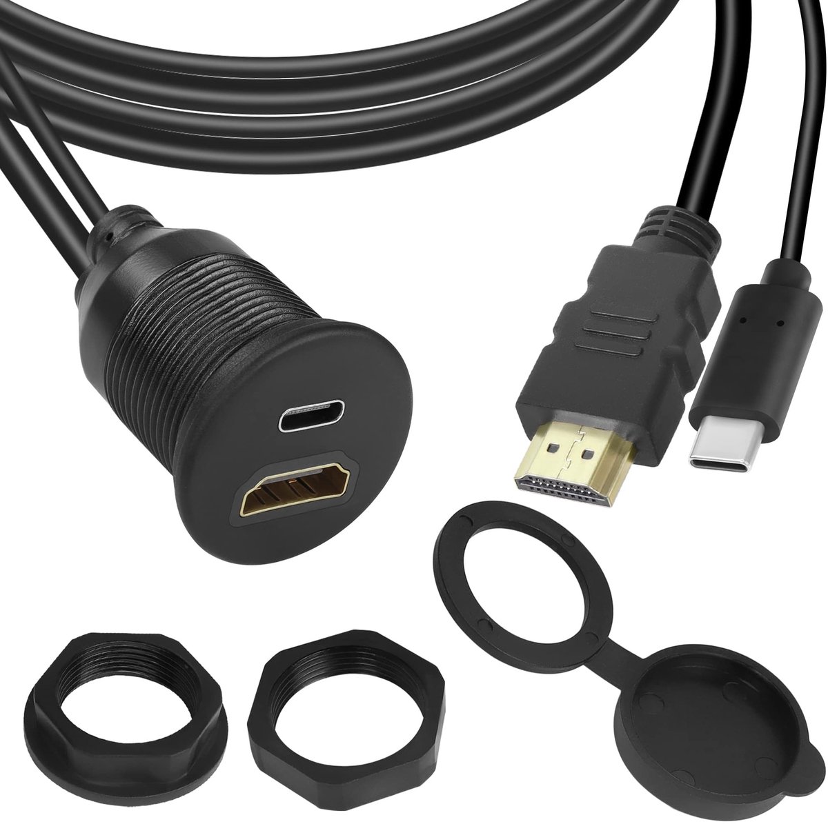2-in-1 USB C HDMI Adapter - Waterproof Panel Mount voor Auto en Bureau - 4K@60Hz