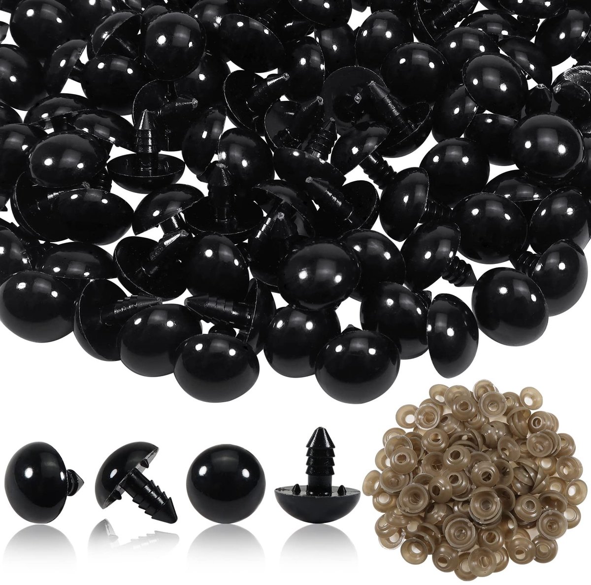 Dailygoody - Poppenogen - Veiligheidsogen 18 mm - Kunststof met Sluitringen - 50 stuks - Ideaal voor Marionetten - Geschikt voor Creatieve Projec